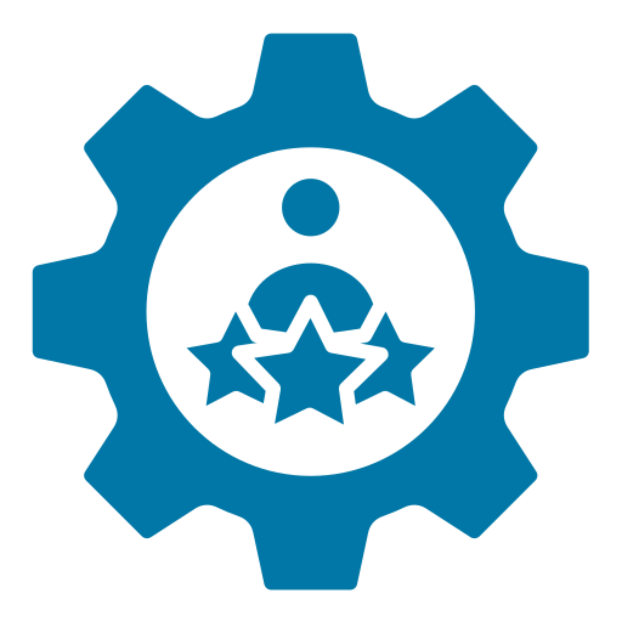 Gear with person and stars icon.
